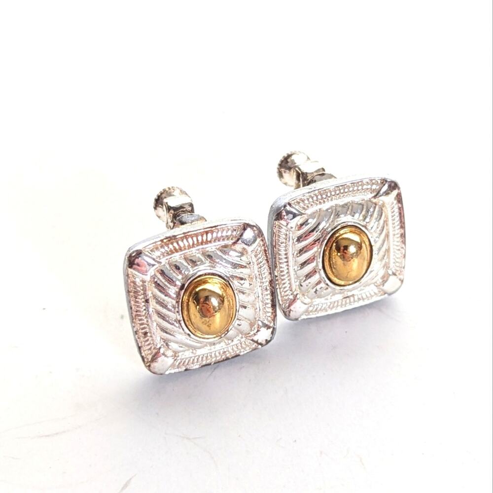 Vintage Estate Napier Silver Tone Rustic Modernist Clip On Screwback Earrings